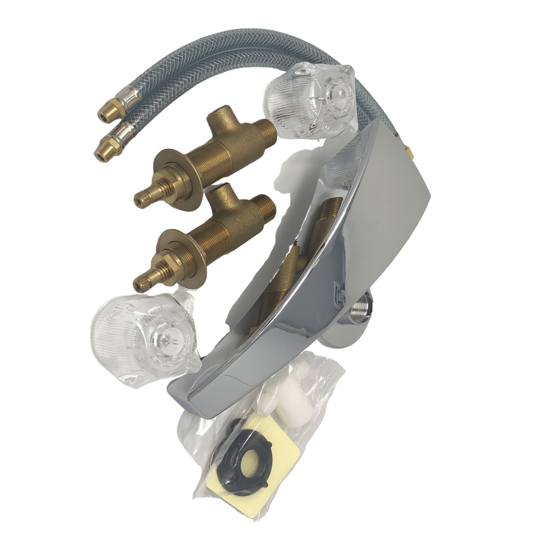 Adjustable Chrome Garden Tub Filler With Crystal Handles, Brass Stems & Hi-Arc Spout