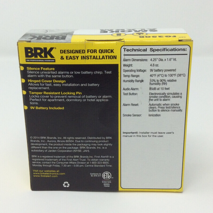 BRK Smoke Alarm AC Powered W/ Battery Backup
